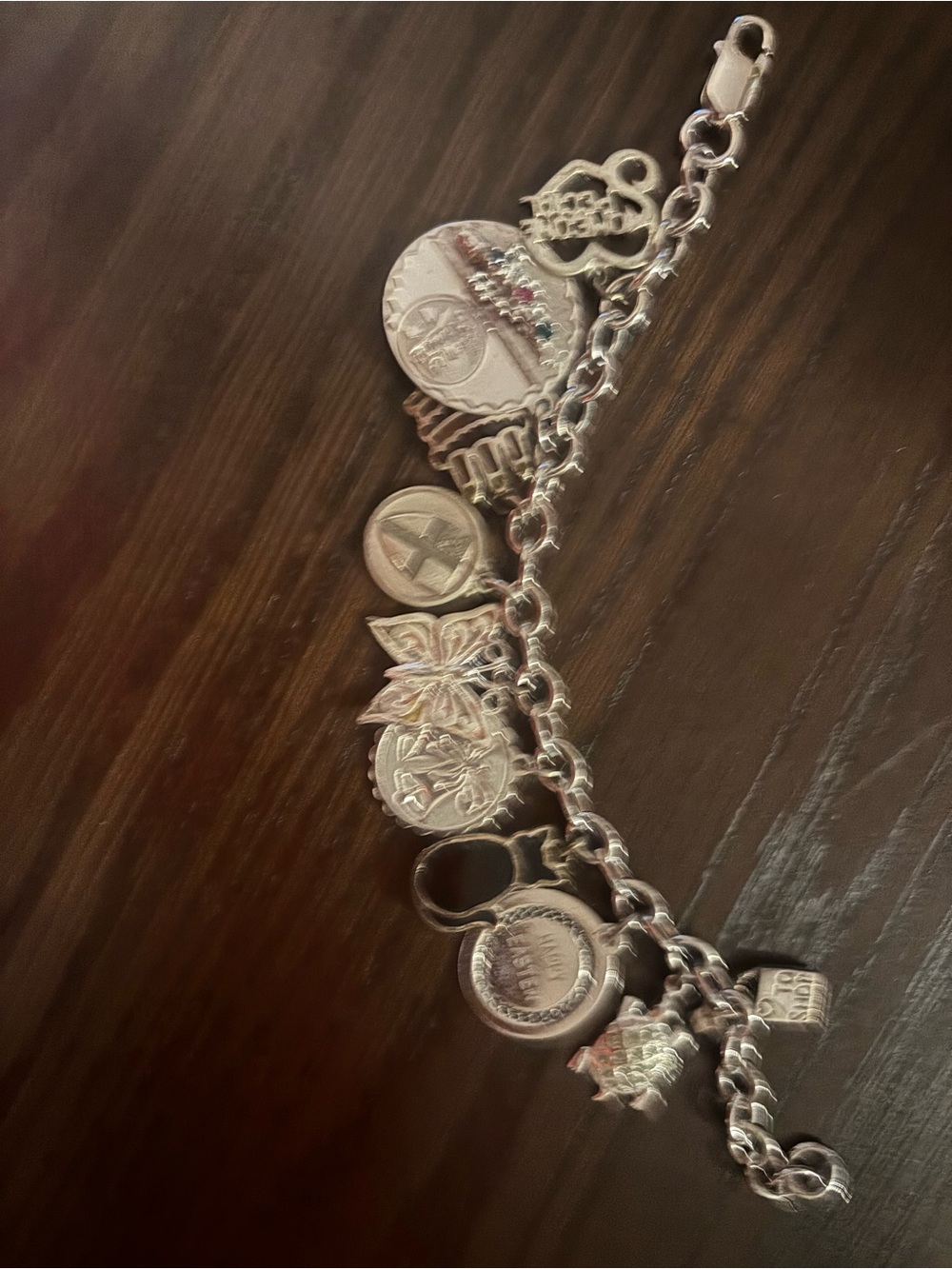 Sterling Silver Charm Bracelet with Mixed Charms - Silver